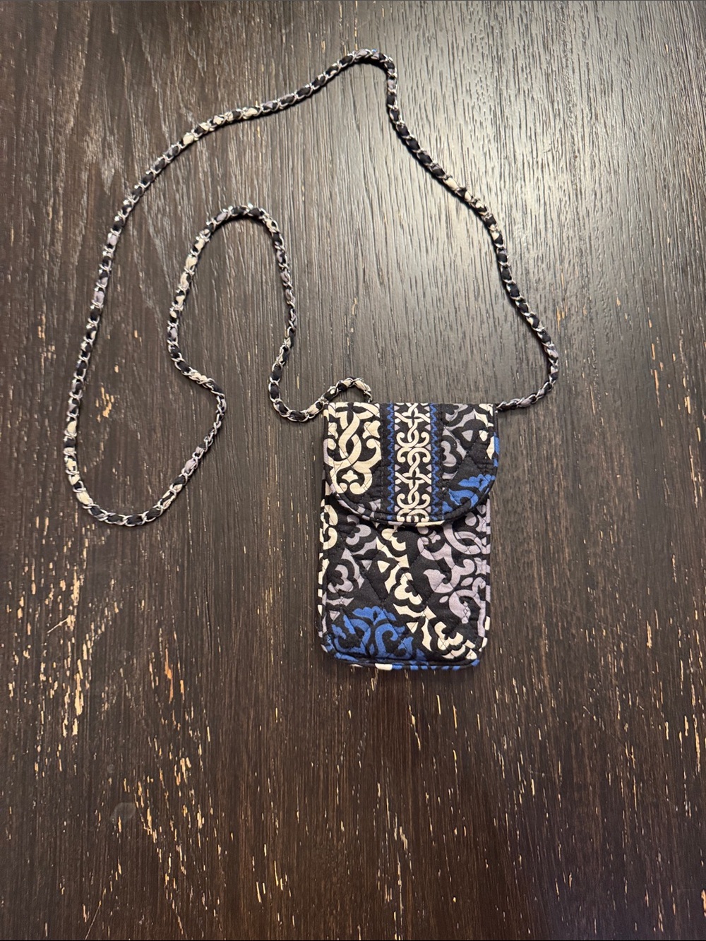 Vera Bradley Blue Black Patterned Quilted Crossbody Phone Pouch
